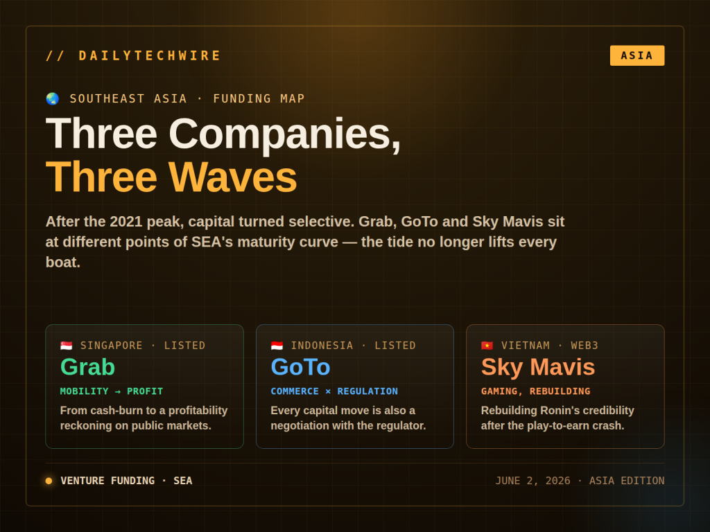 Southeast Asia’s Funding Map Shifts as Grab, Sky Mavis and GoTo Court Fresh Capital